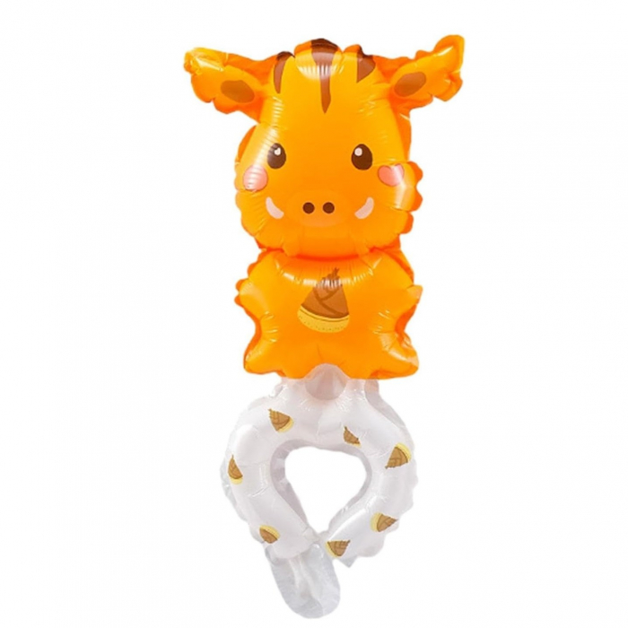 Balon din Folie Metalizata, Flippy, Figurine Animalute, Tip Bratara, Model Girafa, 13 x 35 cm, Ambalaj Individual, Pai Inclus, Umflare cu Aer sau Heliu, Maro [1]