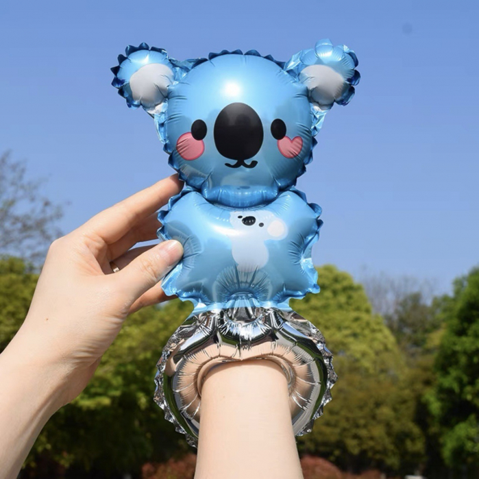 Balon din Folie Metalizata, Flippy, Figurine Animalute, Tip Bratara, Model Koala, Ambalaj Individual, Pai Inclus, Umflare cu Aer sau Heliu, Albastru [1]