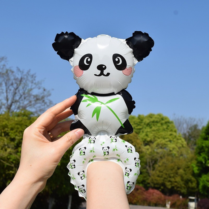 Balon din Folie Metalizata, Flippy, Figurine Animalute, Tip Bratara, Model Panda, Ambalaj Individual, Pai Inclus, Umflare cu Aer sau Heliu, Alb-Negru [1]