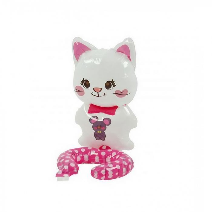 Balon din Folie Metalizata, Flippy, Figurine Animalute, Tip Bratara, Model Pisica, 13 x 35 cm, Ambalaj Individual, Pai Inclus, Umflare cu Aer sau Heliu, Alb [1]