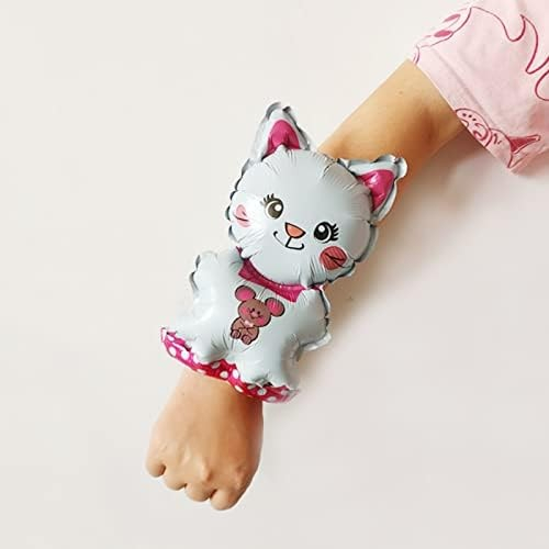 Balon din Folie Metalizata, Flippy, Figurine Animalute, Tip Bratara, Model Pisica, 13 x 35 cm, Ambalaj Individual, Pai Inclus, Umflare cu Aer sau Heliu, Alb [5]