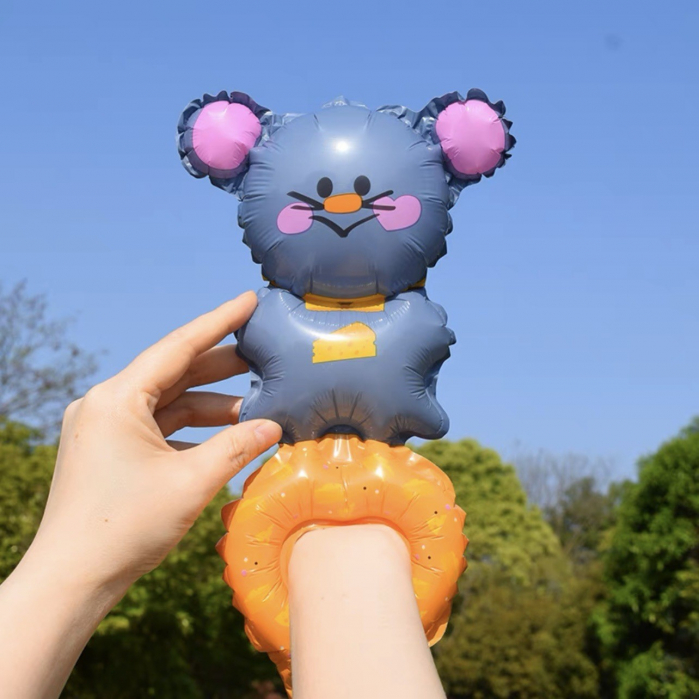 Balon din Folie Metalizata, Flippy, Figurine Animalute, Tip Bratara, Model Soricel, Ambalaj Individual, Pai Inclus, Umflare cu Aer sau Heliu, Gri [1]