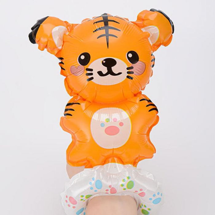 Balon din Folie Metalizata, Flippy, Figurine Animalute, Tip Bratara, Model Tigru, 17x34 cm, Ambalaj Individual, Pai Inclus, Umflare cu Aer sau Heliu, Maro [8]