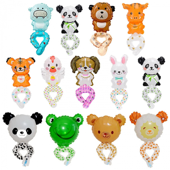 Balon din Folie Metalizata, Flippy, Figurine Animalute, Tip Bratara, Model Tigru, 17x34 cm, Ambalaj Individual, Pai Inclus, Umflare cu Aer sau Heliu, Maro [7]