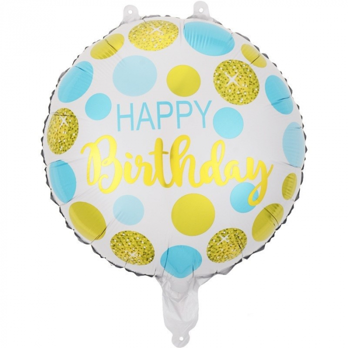 Balon din Folie Metalizata, Flippy, Figurine, Model 5, Happy Birthday, Tematica Aniversare, 45 cm, Ambalaj Individual, Pai Inclus, Umflare cu Aer sau Heliu, Multicolor [1]