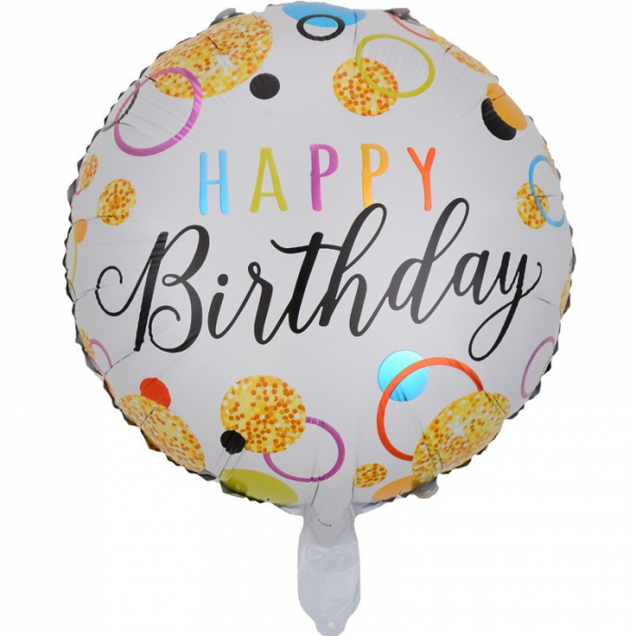 Balon din Folie Metalizata, Flippy, Figurine, Model 6, Happy Birthday, Tematica Aniversare, 45 cm, Ambalaj Individual, Pai Inclus, Umflare cu Aer sau Heliu, Multicolor [1]