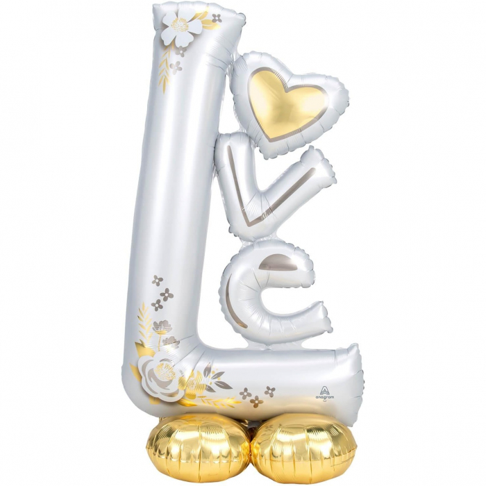 Balon din Folie Metalizata, Flippy, Figurine, Model LOVE, Tematica Iubire, 110x64 cm, Ambalaj Individual, Pai Inclus, Umflare cu Aer sau Heliu, Alb [4]
