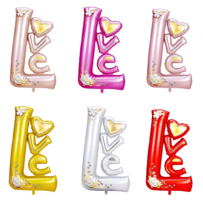 Balon din Folie Metalizata, Flippy, Figurine, Model LOVE, Tematica Iubire, 110x64 cm, Ambalaj Individual, Pai Inclus, Umflare cu Aer sau Heliu, Alb [5]