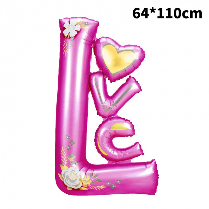 Balon din Folie Metalizata, Flippy, Figurine, Model LOVE, Tematica Iubire, 110x64 cm, Ambalaj Individual, Pai Inclus, Umflare cu Aer sau Heliu, Mov [2]