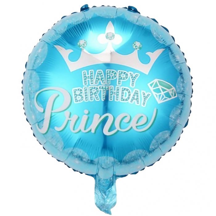 Balon din Folie Metalizata, Flippy, Figurine, Model Prince, Happy Birthday, Tematica Aniversare, 45 cm, Ambalaj Individual, Pai Inclus, Umflare cu Aer sau Heliu, Multicolor [1]