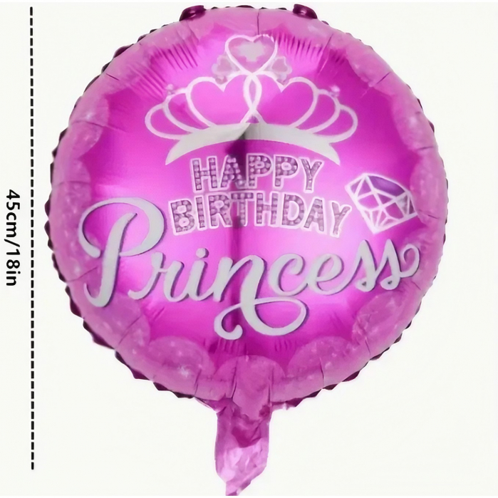Balon din Folie Metalizata, Flippy, Figurine, Model Princess, Happy Birthday, Tematica Aniversare, 45 cm, Ambalaj Individual, Pai Inclus, Umflare cu Aer sau Heliu, Multicolor [4]