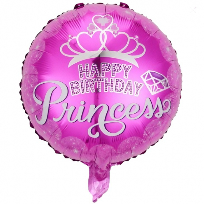 Balon din Folie Metalizata, Flippy, Figurine, Model Princess, Happy Birthday, Tematica Aniversare, 45 cm, Ambalaj Individual, Pai Inclus, Umflare cu Aer sau Heliu, Multicolor [1]