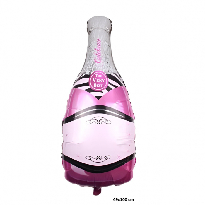 Balon din Folie Metalizata, Flippy, Figurine, Model Sticla de Sampanie, 49x100 cm, Ambalaj Individual, Pai Inclus, Umflare cu Aer sau Heliu, Mov [2]