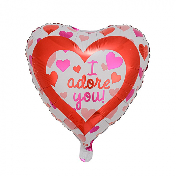 Balon din Folie Metalizată, Flippy, Forma de Inima, Model I Adore you, 45cm, Ambalaj Individual, Pai inclus, Umflare cu Aer sau Heliu, Rosu [2]