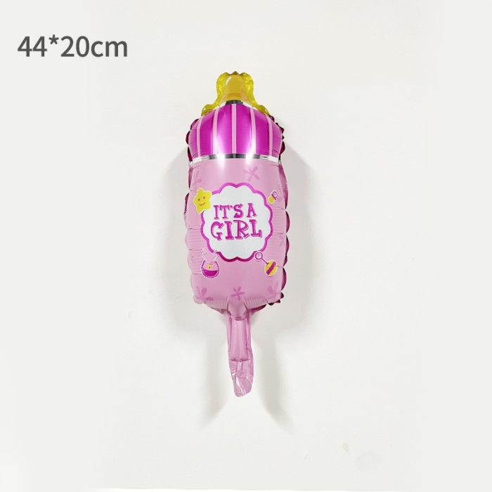 Balon din Folie Metalizata, Flippy, Mini Figurina Biberon, Model It's a Girl, Tematica Gender Reveal, 44x20 cm, Ambalaj Individual, Pai Inclus, Umflare cu Aer sau Heliu, Roz [2]