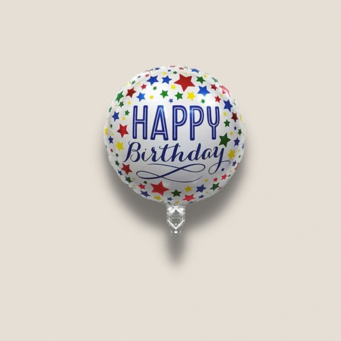 Balon din Folie Metalizata, Flippy, Mini Figurina Rotunda, Model Happy Birthday, Tema Aniversare, 45 cm, Ambalaj Individual, Pai inclus, Umflare cu Aer sau Heliu, Multicolor [2]