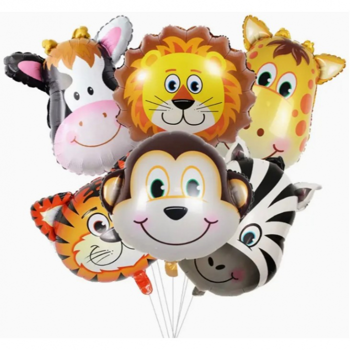 Balon din Folie Metalizata, Flippy, Mini Figurine Animalute, Model Leu, Tematica Aniversare, 34x43 cm, Ambalaj Individual, Pai Inclus, Umflare cu Aer sau Heliu, Multicolor [6]