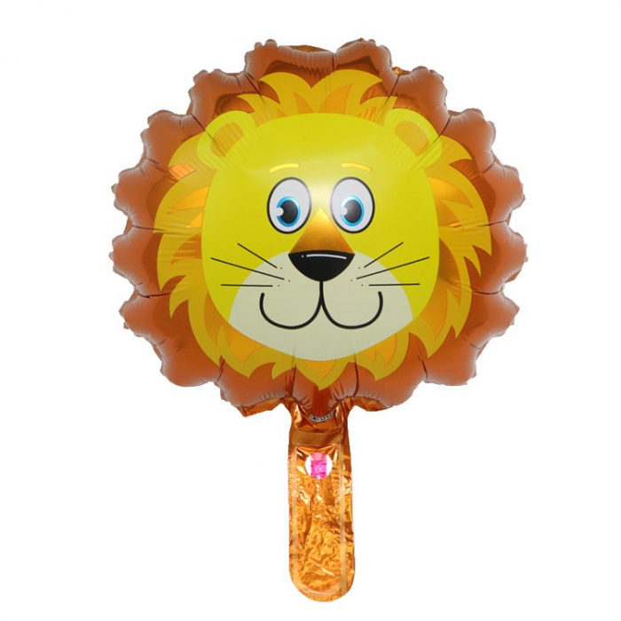 Balon din Folie Metalizata, Flippy, Mini Figurine Animalute, Model Leu, Tematica Aniversare, 34x43 cm, Ambalaj Individual, Pai Inclus, Umflare cu Aer sau Heliu, Multicolor [1]