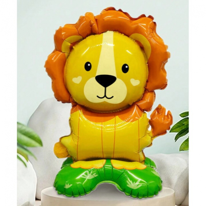 Balon din Folie Metalizata, Flippy, Mini Figurine Animalute, Model Leu, Tematica Aniversare, 39x58 cm, Ambalaj Individual, Pai Inclus, Umflare cu Aer sau Heliu, Multicolor [7]