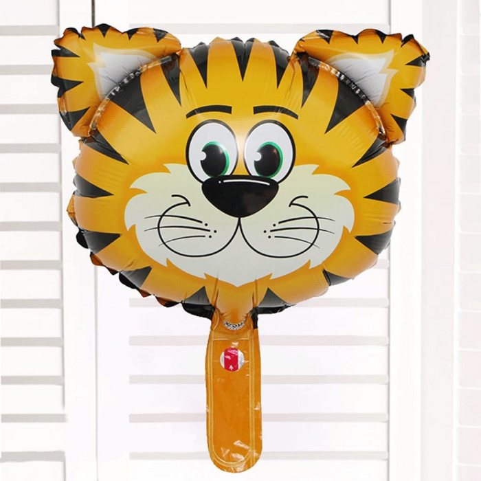 Balon din Folie Metalizata, Flippy, Mini Figurine Animalute, Model Tigru, Tematica Aniversare, 38x31 cm, Ambalaj Individual, Pai Inclus, Umflare cu Aer sau Heliu, Multicolor [6]