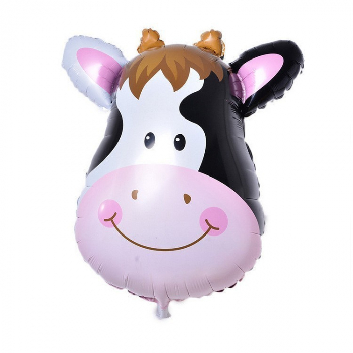 Balon din Folie Metalizata, Flippy, Mini Figurine Animalute, Model Vacuta, Tematica Aniversare, 45x40 cm, Ambalaj Individual, Pai Inclus, Umflare cu Aer sau Heliu, Multicolor [1]