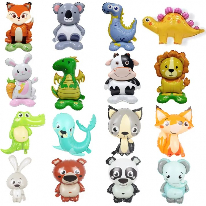 Balon din Folie Metalizata, Flippy, Mini Figurine Animalute, Model Vulpe, Tematica Aniversare, 35x61 cm, Ambalaj Individual, Pai Inclus, Umflare cu Aer sau Heliu, Multicolor [5]