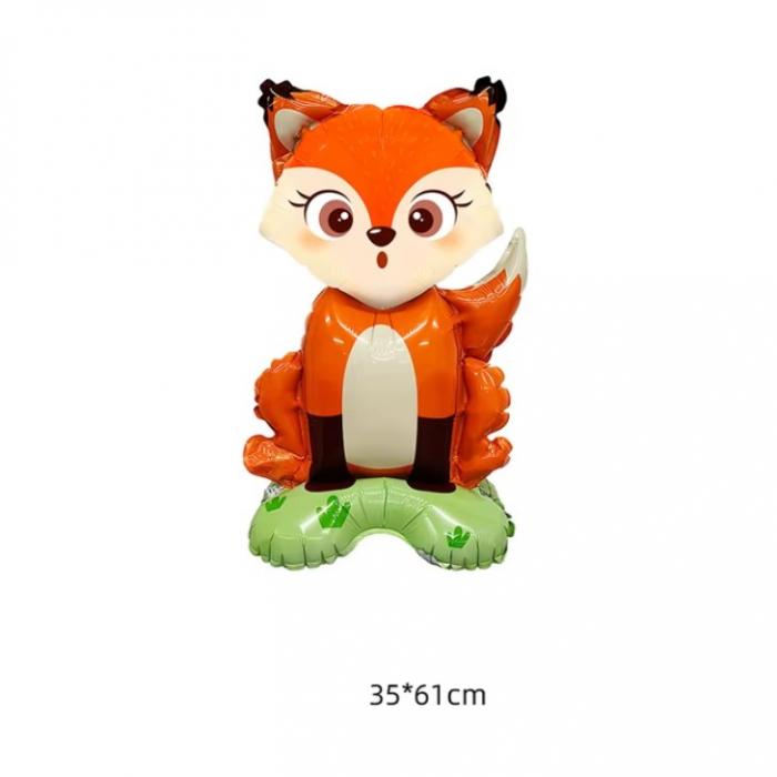Balon din Folie Metalizata, Flippy, Mini Figurine Animalute, Model Vulpe, Tematica Aniversare, 35x61 cm, Ambalaj Individual, Pai Inclus, Umflare cu Aer sau Heliu, Multicolor [6]