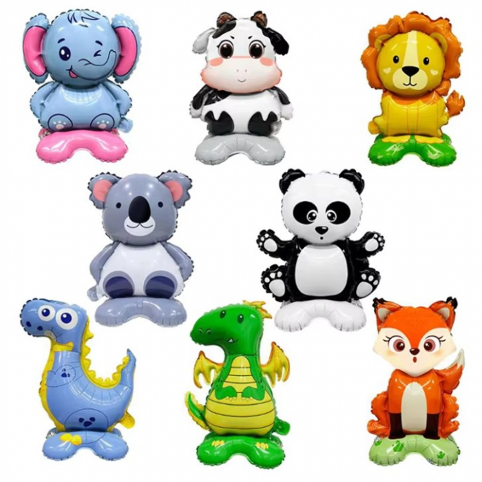 Balon din Folie Metalizata, Flippy, Mini Figurine Animalute, Model Vulpe, Tematica Aniversare, 35x61 cm, Ambalaj Individual, Pai Inclus, Umflare cu Aer sau Heliu, Multicolor [4]