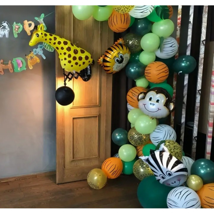Balon din Folie Metalizata, Flippy, Mini Figurine Animalute, Model Zebra, Tematica Aniversare, 25x45 cm, Ambalaj Individual, Pai Inclus, Umflare cu Aer sau Heliu, Multicolor [3]
