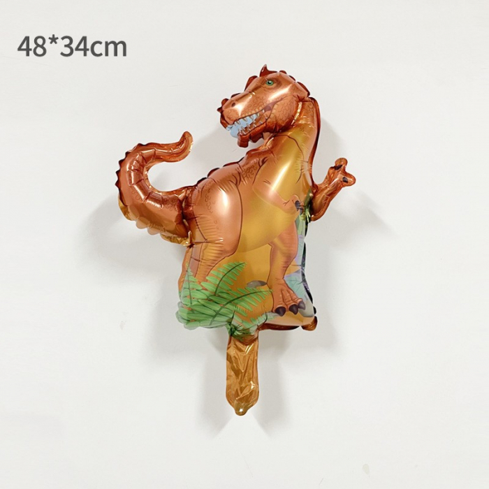Balon din Folie Metalizata, Flippy, Mini Figurine Dinozauri, Model T-Rex, Tematica Aniversare, 48x34 cm, Ambalaj Individual, Pai Inclus, Umflare cu Aer sau Heliu, Multicolor [2]
