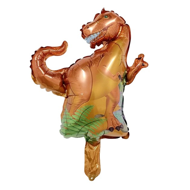 Balon din Folie Metalizata, Flippy, Mini Figurine Dinozauri, Model T-Rex, Tematica Aniversare, 48x34 cm, Ambalaj Individual, Pai Inclus, Umflare cu Aer sau Heliu, Multicolor [1]