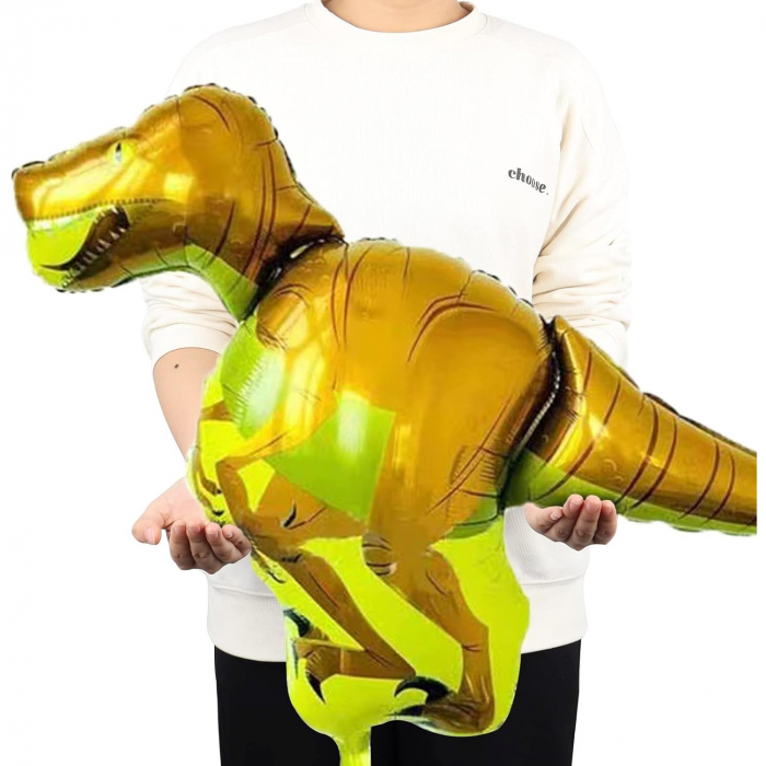 Balon din Folie Metalizata, Flippy, Mini Figurine Dinozauri, Model Velociraptor, Tematica Aniversare, 48x43 cm, Ambalaj Individual, Pai Inclus, Umflare cu Aer sau Heliu, Multicolor [2]