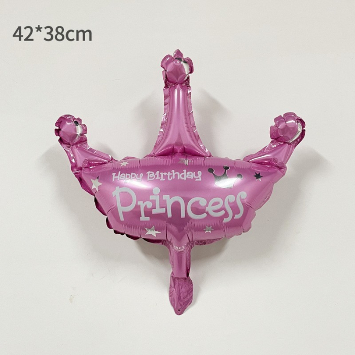 Balon din Folie Metalizata, Flippy, Mini Figurine, Model Coroana de Printesa, Tematica Aniversare, 42x38 cm, Ambalaj Individual, Pai Inclus, Umflare cu Aer sau Heliu, Roz [3]