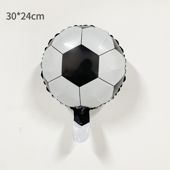 Balon din Folie Metalizata, Flippy, Mini Figurine, Model Minge de Fotbal, Tematica Aniversare, 30x24 cm, Ambalaj Individual, Pai Inclus, Umflare cu Aer sau Heliu, Alb-Negru [3]