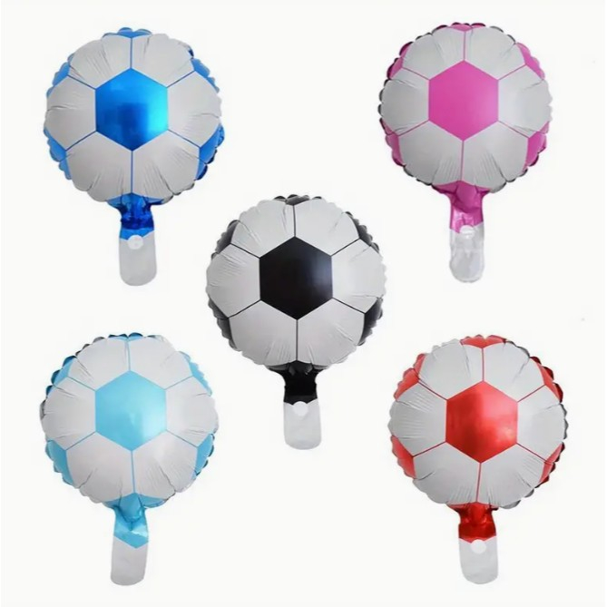 Balon din Folie Metalizata, Flippy, Mini Figurine, Model Minge de Fotbal, Tematica Aniversare, 30x24 cm, Ambalaj Individual, Pai Inclus, Umflare cu Aer sau Heliu, Alb-Negru [5]