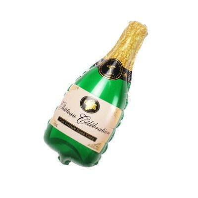 Balon din Folie Metalizata, Flippy, Mini Figurine, Model Sticla de Sampanie, 21x51 cm, Ambalaj Individual, Pai Inclus, Umflare cu Aer sau Heliu, Verde [2]