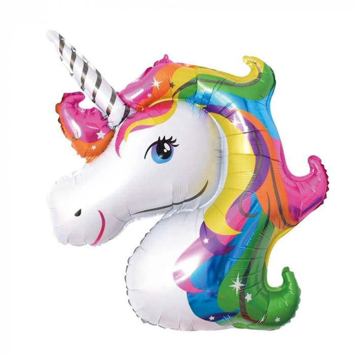 Balon din Folie Metalizata, Flippy, Mini Figurine, Model Unicorn, Tematica Aniversare, 108x88 cm, Ambalaj Individual, Pai Inclus, Umflare cu Aer sau Heliu, Multicolor [1]