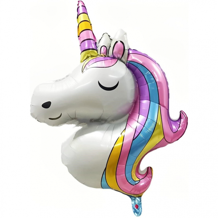 Balon din Folie Metalizata, Flippy, Mini Figurine, Model Unicorn, Tematica Aniversare, 115x76 cm, Ambalaj Individual, Pai Inclus, Umflare cu Aer sau Heliu, Multicolor [6]