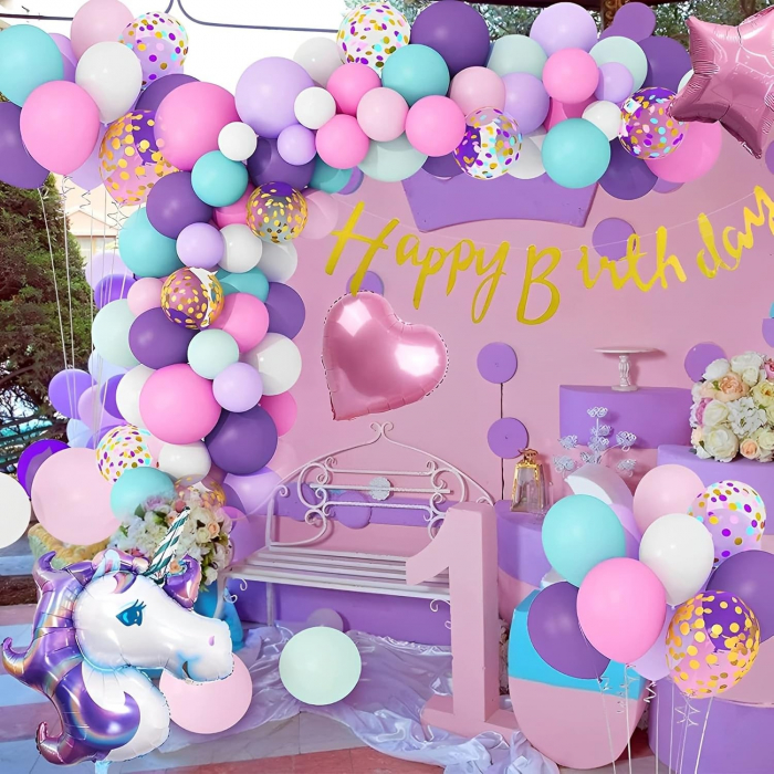 Balon din Folie Metalizata, Flippy, Mini Figurine, Model Unicorn, Tematica Aniversare, 115x76 cm, Ambalaj Individual, Pai Inclus, Umflare cu Aer sau Heliu, Multicolor [3]