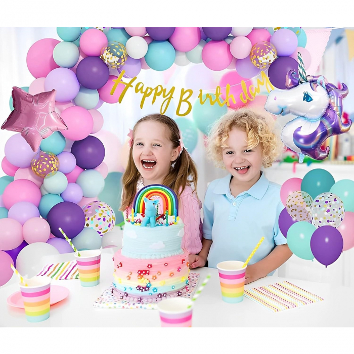 Balon din Folie Metalizata, Flippy, Mini Figurine, Model Unicorn, Tematica Aniversare, 115x76 cm, Ambalaj Individual, Pai Inclus, Umflare cu Aer sau Heliu, Multicolor [2]