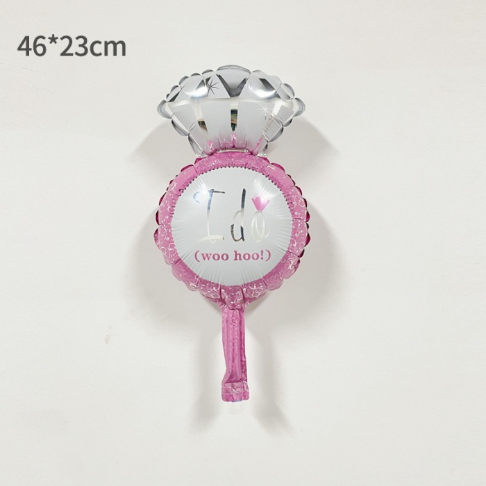 Balon din Folie Metalizata, Flippy, Mini Figurine Nunta, Model Inel de Logodna, Tematica Cerere in Casatorie, 46x23 cm, Ambalaj Individual, Pai Inclus, Umflare cu Aer sau Heliu, Roz [3]