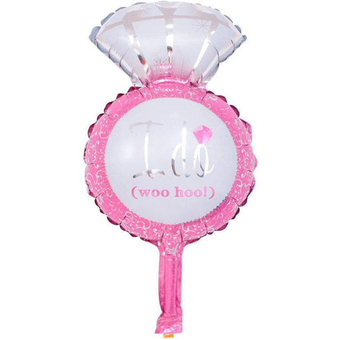 Balon din Folie Metalizata, Flippy, Mini Figurine Nunta, Model Inel de Logodna, Tematica Cerere in Casatorie, 46x23 cm, Ambalaj Individual, Pai Inclus, Umflare cu Aer sau Heliu, Roz [1]