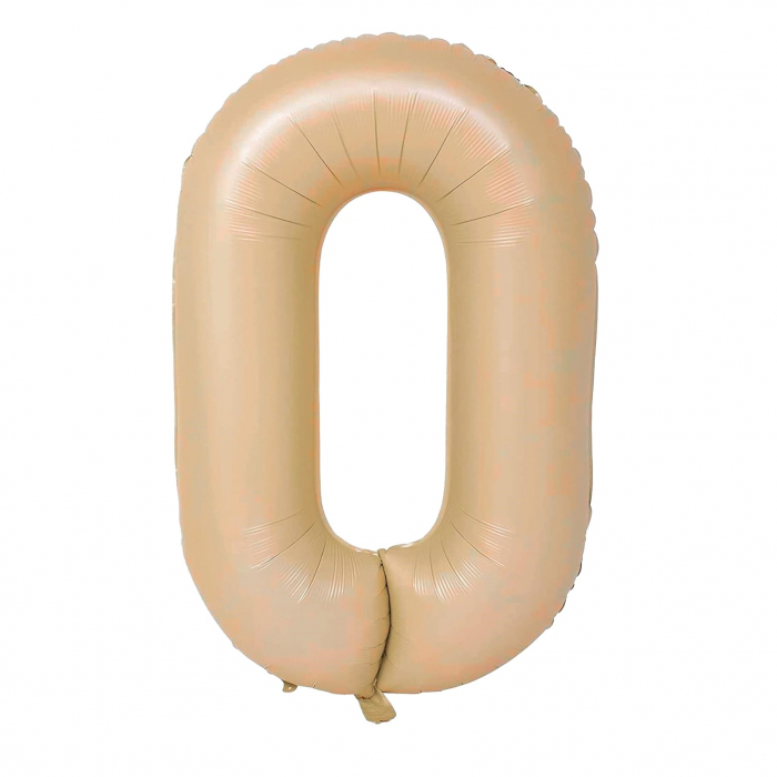 Balon din Folie Metalizata, Flippy, Model Cifra 0, 100 cm, Ambalaj Individual, Pai Inclus, Crem [1]