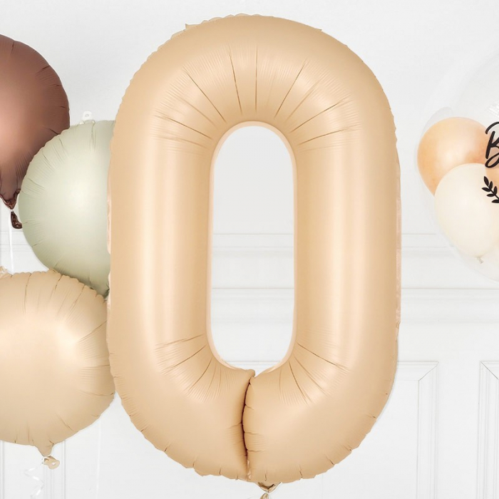 Balon din Folie Metalizata, Flippy, Model Cifra 0, 100 cm, Ambalaj Individual, Pai Inclus, Crem [4]