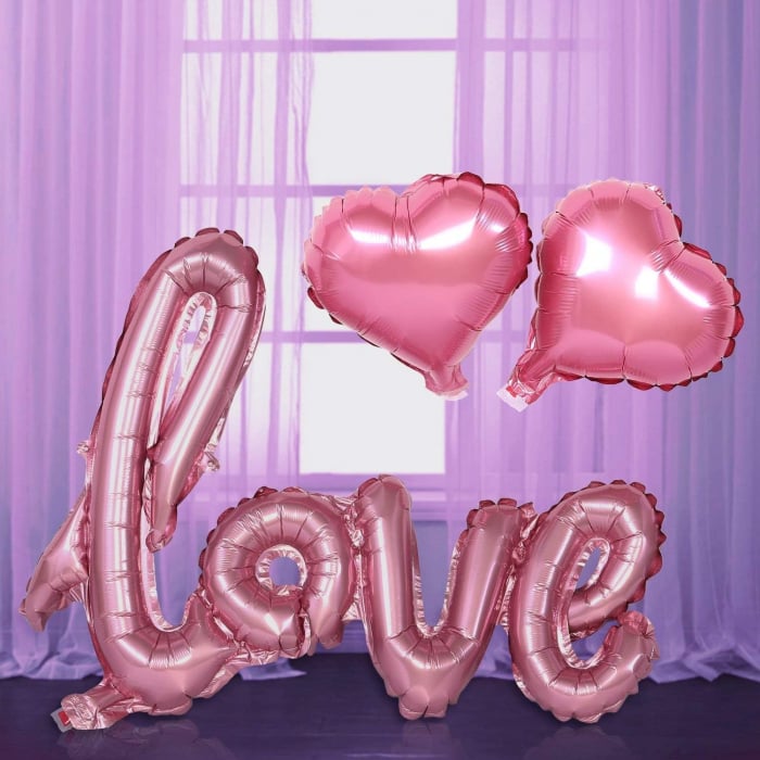 Balon din Folie Metalizata, Flippy, Model Love scris de mana, 102x65 cm, Tematica Ziua Îndrăgostiților, Ambalaj Individual, Pai Inclus, Umflare cu Aer sau Heliu, Roz [2]