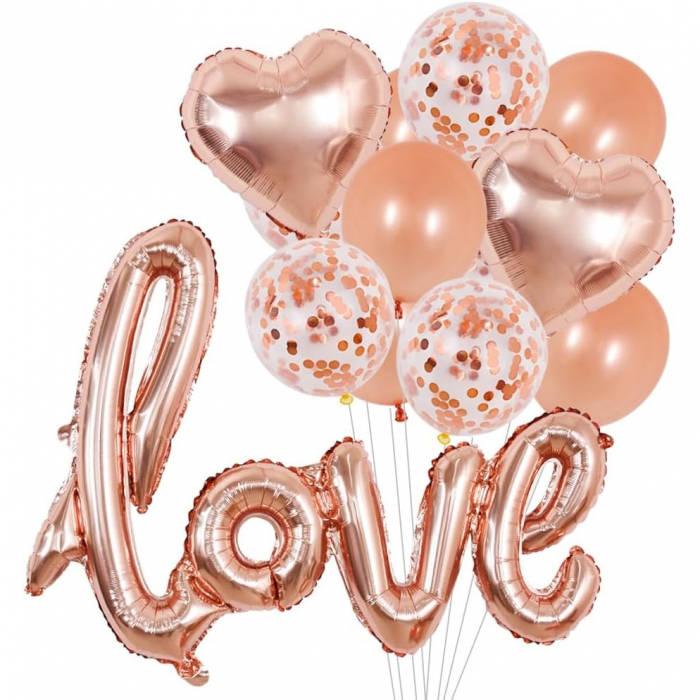 Balon din Folie Metalizata, Flippy, Model Love scris de mana, 102x65 cm, Tematica Ziua Îndrăgostiților, Ambalaj Individual, Pai Inclus, Umflare cu Aer sau Heliu, Rose Gold [2]