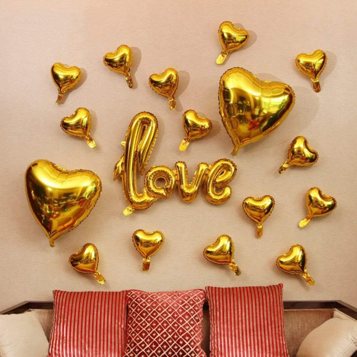 Balon din Folie Metalizata, Flippy, Model Love scris de mana, 102x65 cm, Tematica Ziua Îndrăgostiților, Ambalaj Individual, Pai Inclus, Umflare cu Aer sau Heliu, Auriu [5]