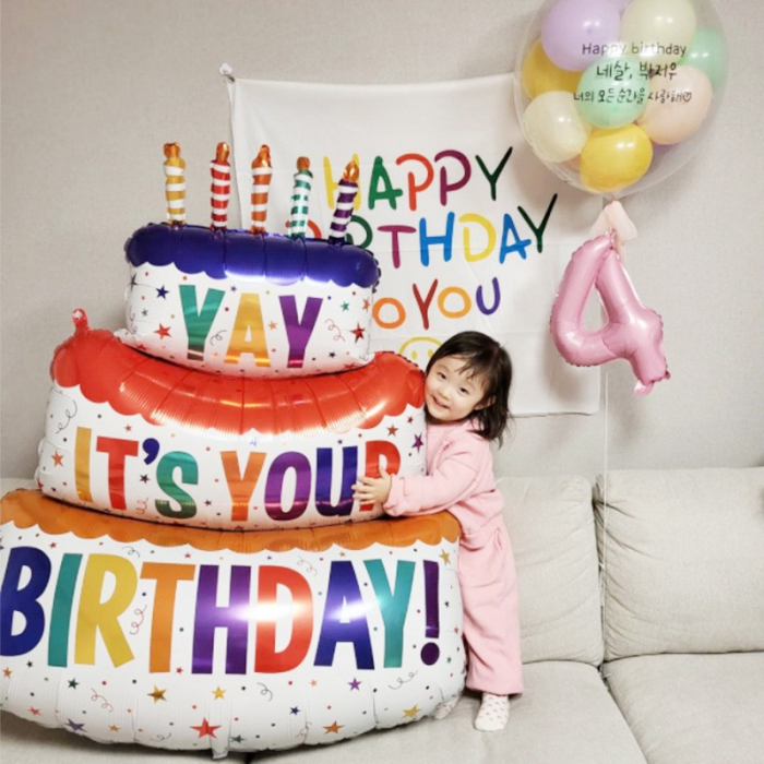 Balon din Folie Metalizata, Flippy, Model Tort cu 3 Straturi, Balon Aniversar, Model Birthday Cake, 102x62 cm, Ambalaj Individual, Pai inclus, Umflare cu Aer sau Heliu, Multicolor [2]