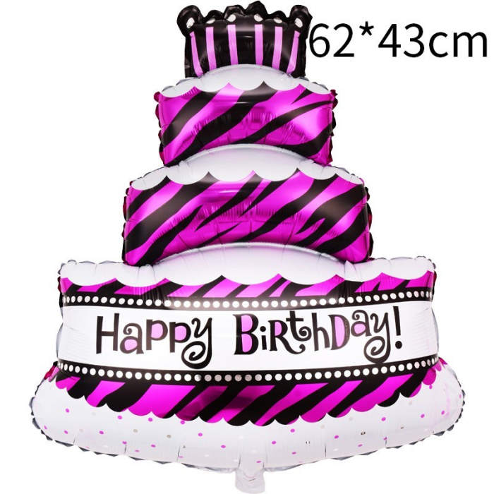 Balon din Folie Metalizata, Flippy, Model Tort cu 4 Straturi, Balon Aniversar, Model Happy Birthday, 62x43 cm, Ambalaj Individual, Pai inclus, Umflare cu Aer sau Heliu, Mov [2]