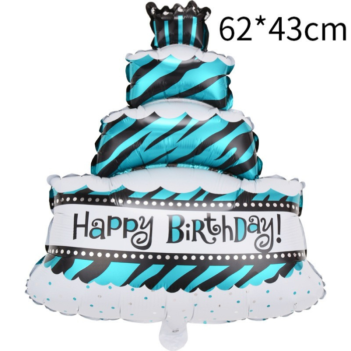 Balon din Folie Metalizata, Flippy, Model Tort cu 4 Straturi, Balon Aniversar, Model Happy Birthday, 62x43 cm, Ambalaj Individual, Pai inclus, Umflare cu Aer sau Heliu, Albastru [2]